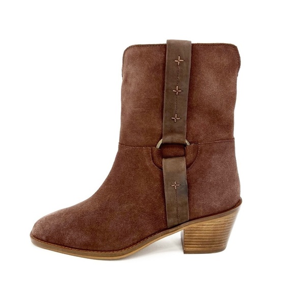 New Lucky Brand Kamaree Western Cowboy Bootie Chocolate Brown Suede Size 8.5 - Picture 4 of 10